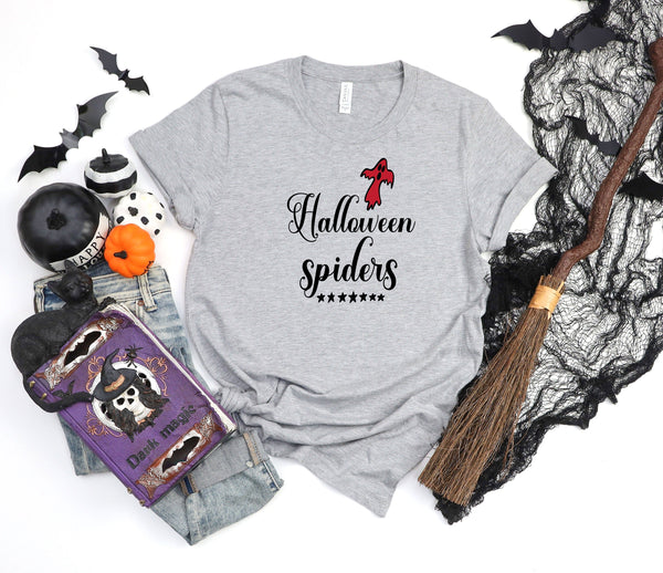 Halloween spiders athletic heather gray t-shirt