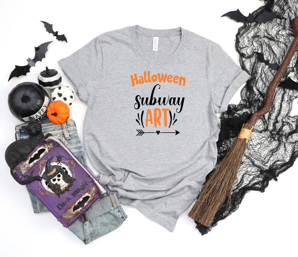Halloween subway art athletic heather gray t-shirt