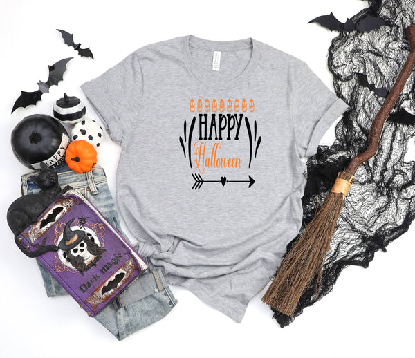 Happy Halloween Pumpkin faces athletic heather gray t-shirt