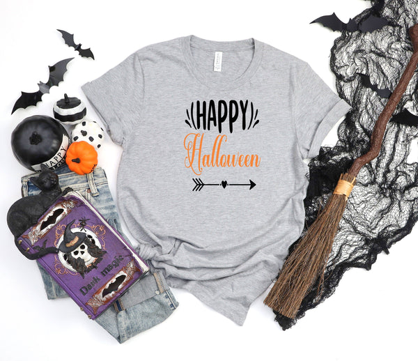 Happy Halloween With Arrow Athletic Heather Gray T-shirt