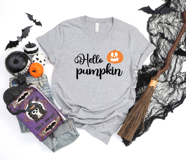Hello pumpkin athletic heather gray t-shirt