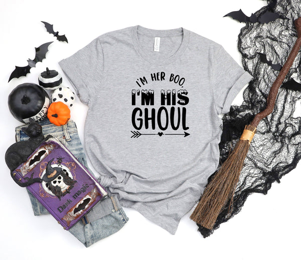 I'm her boo, I'm his ghoul athletic heather gray t-shirt
