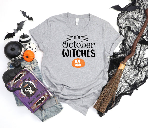 It's October witches athletic heather gray t-shirt