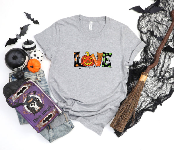 Love Halloween Letters Athletic Heather Gray T-Shirt