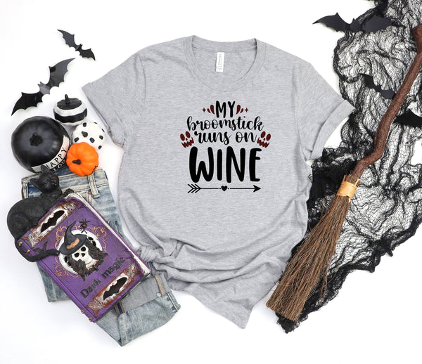 My broomstick runs on wine athletic heather gray t-shirt