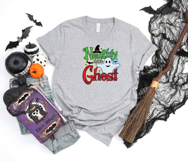 Naughty little Ghost boo hat athletic heather gray t-shirt