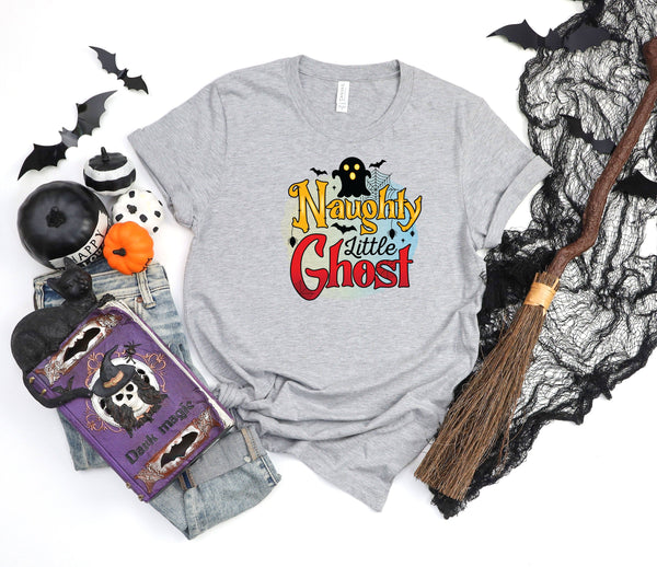 Naughty little ghost athletic heather gray t-shirt