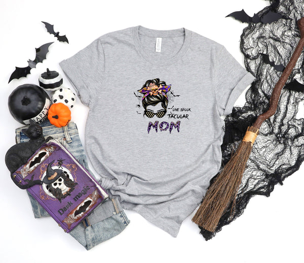 One spook tacular mom skull bats athletic heather gray t-shirt