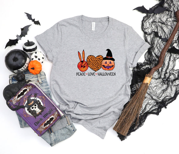 Peace Love Halloween bats flying athletic heather gray t-shirt