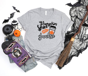 Pumpkin spice junkie athletic heather gray t-shirt