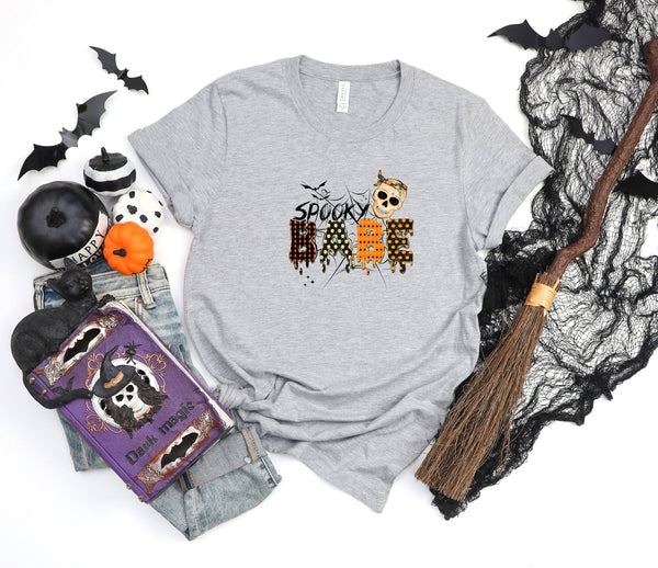 Spooky Babe goo style athletic heather gray t-shirt