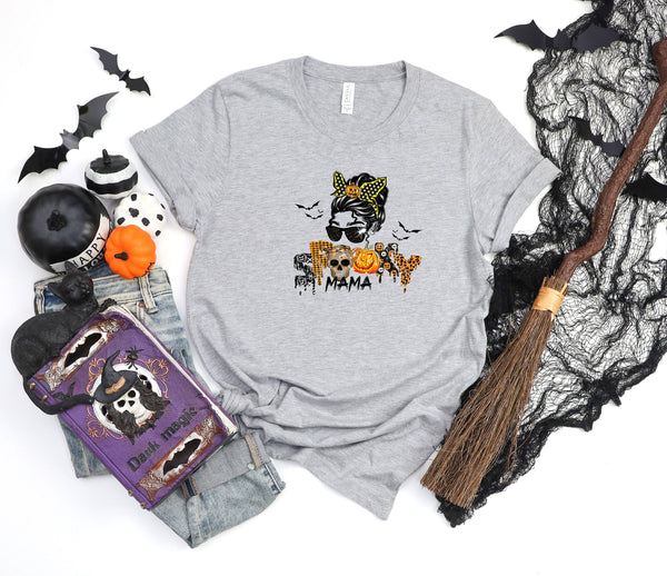 Spooky Mama Halloween style athletic heather gray t-shirt