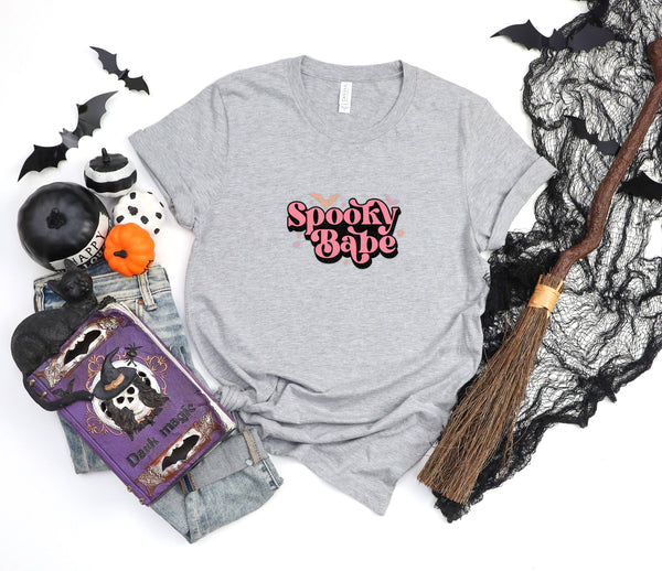 Spooky babe athletic heather gray t-shirt