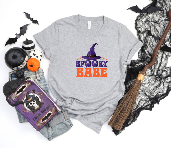Spooky babe hat ghost athletic heather gray t-shirt
