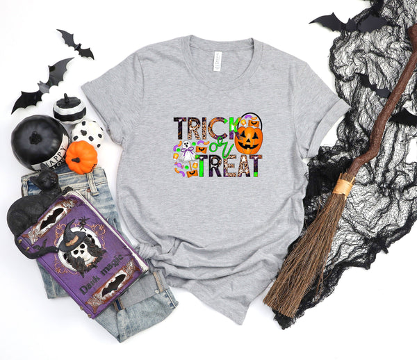 Trick or treat candy grunge athletic heather gray t-shirt