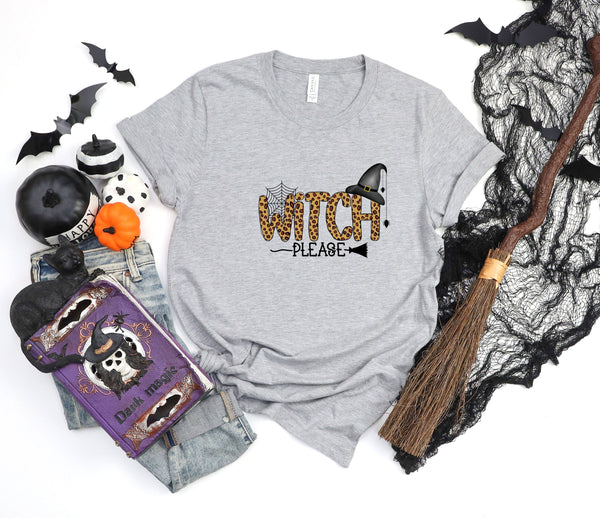 Witch Please broom athletic heather gray t-shirt