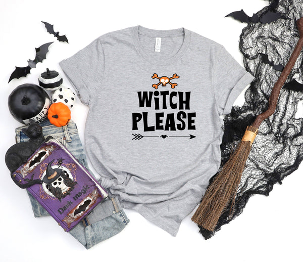 Witch please skull athletic heather gray t-shirt