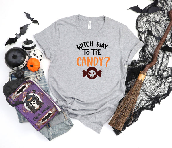 Witch way to the candy athletic heather gray t-shirt
