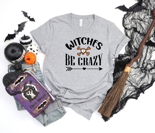 Witches be crazy skull arrow athletic heather gray t-shirt