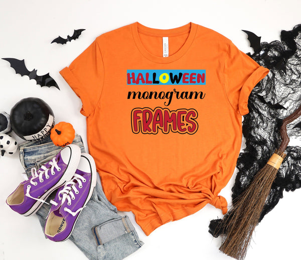 Halloween monogram frames orange t-shirt