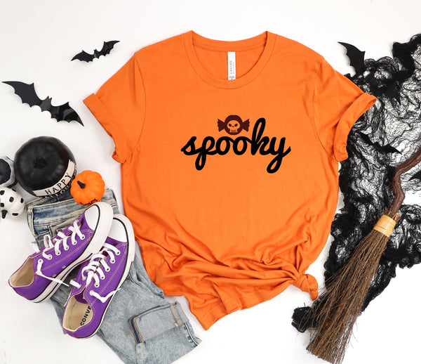 Spooky cursive candy skull orange t-shirt