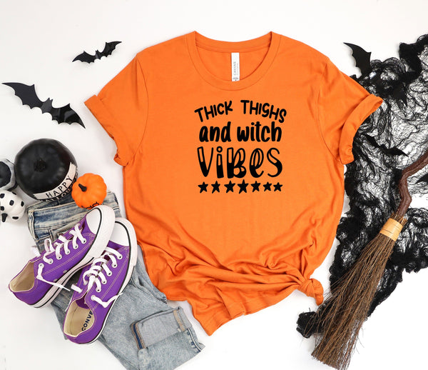 Thick thighs and witch vibes orange t-shirt