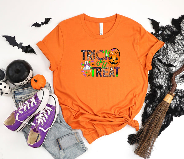 Trick or treat candy grunge orange t-shirt