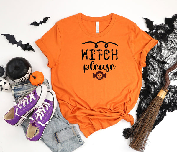 Witch please spiders candy skull orange t-shirt