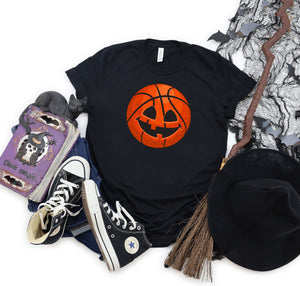 Basketball Pumpkin Vintage Halloween Black T-Shirt