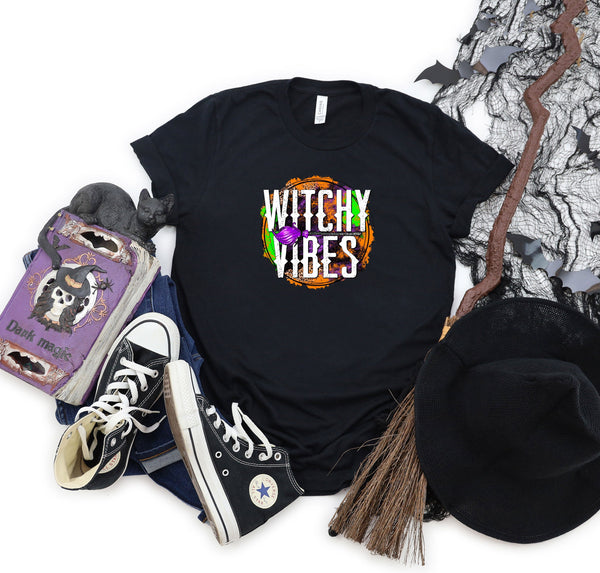 Witchy vibes grunge circle black t-shirt