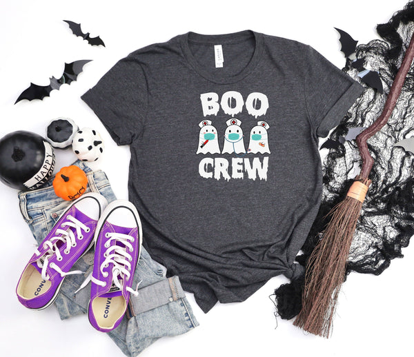Boo Crew Nurse Halloween Ghost Costume Dark Grey T-Shirt