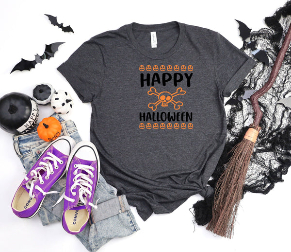 Happy Halloween Skull Faces Dark Grey T-Shirt