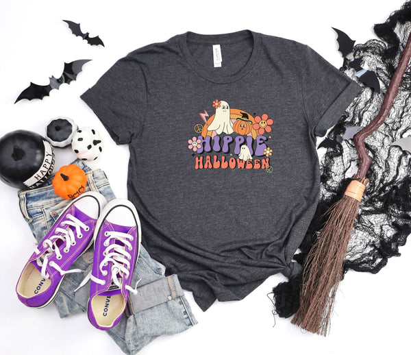 Hippy halloween pumpkin dark gray t-shirt