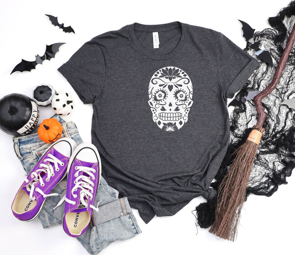 Sugar Skull Funny Halloween Dark Grey T-Shirt