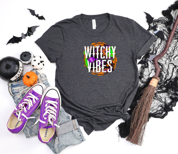 Witchy vibes grunge circle dark gray t-shirt