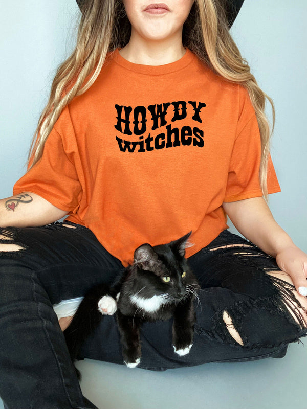 Howdy Witches on Gildan Orange T-Shirt