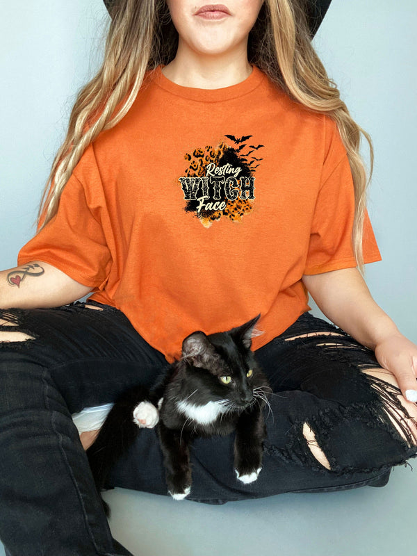 Resting Witch Face on Gildan Orange T-Shirt