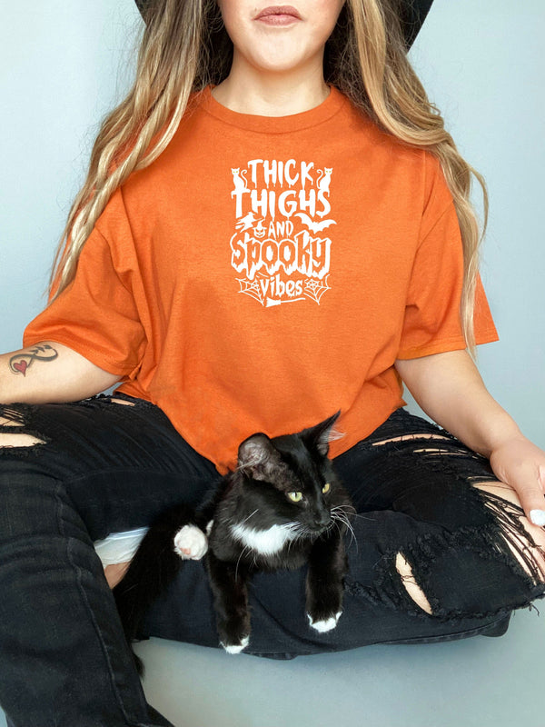 Spooky Vibes White on Gildan Orange T-Shirt
