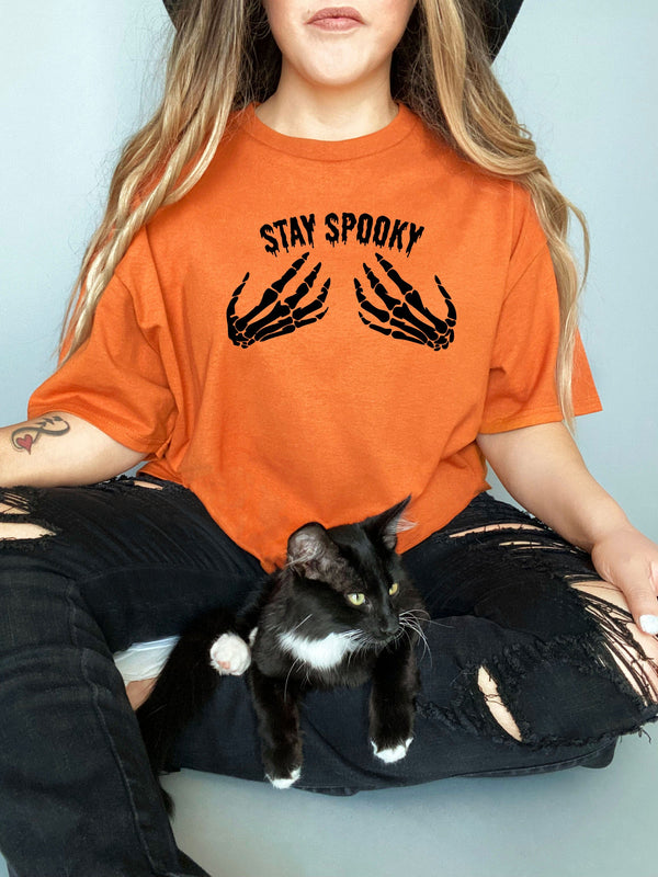 Stay Spooky hands on Gildan Orange T-Shirt
