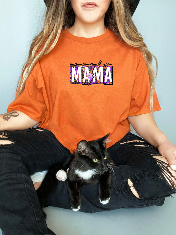 Spooky mama Tye on Gildan orange t-shirt