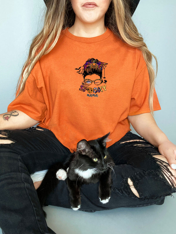 Spooky mama halloween on Gildan orange t-shirt