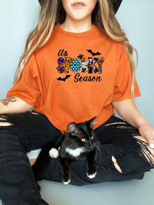 Spooky season letters on Gildan orange t-shirt