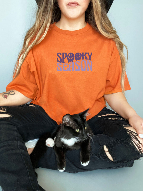Spooky seasons on Gildan orange t-shirt