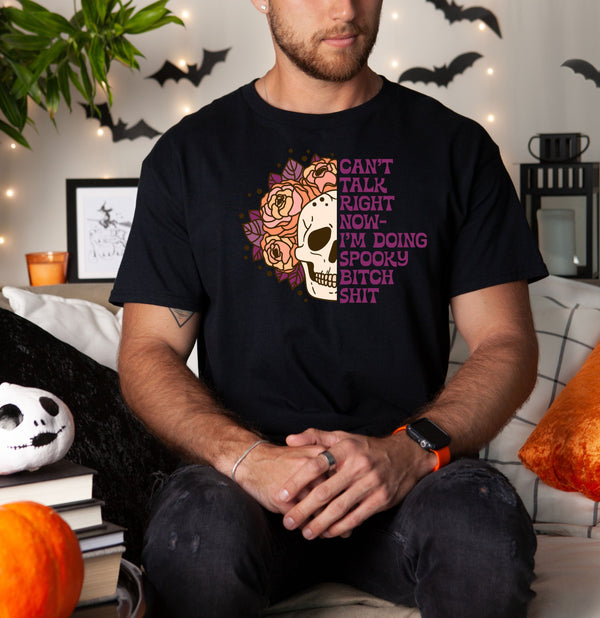 Skeleton can't talk on Gildan men t-shirt