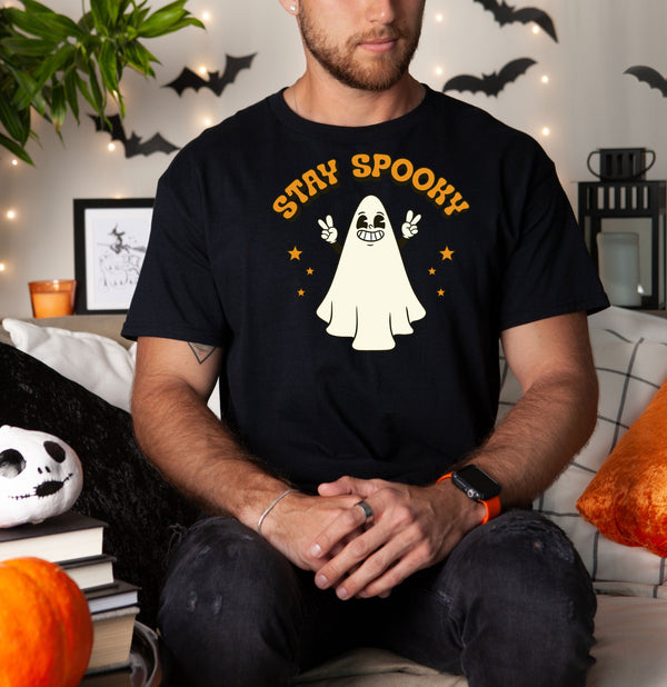 Stay Spooky Happy Ghost on Gildan Men T-Shirt