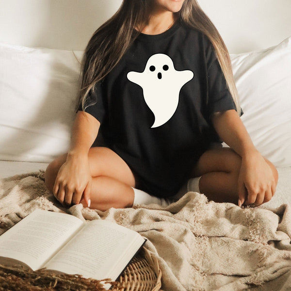 Boo on Gildan Ghost Women Black T-Shirt
