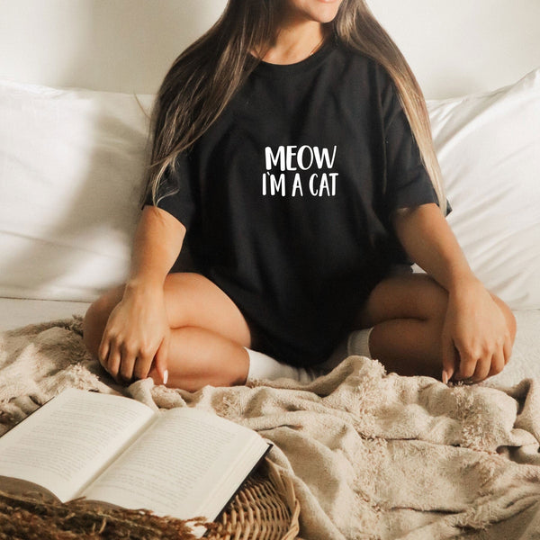 Meow I'm A Cat on Gildan women black t-shirt