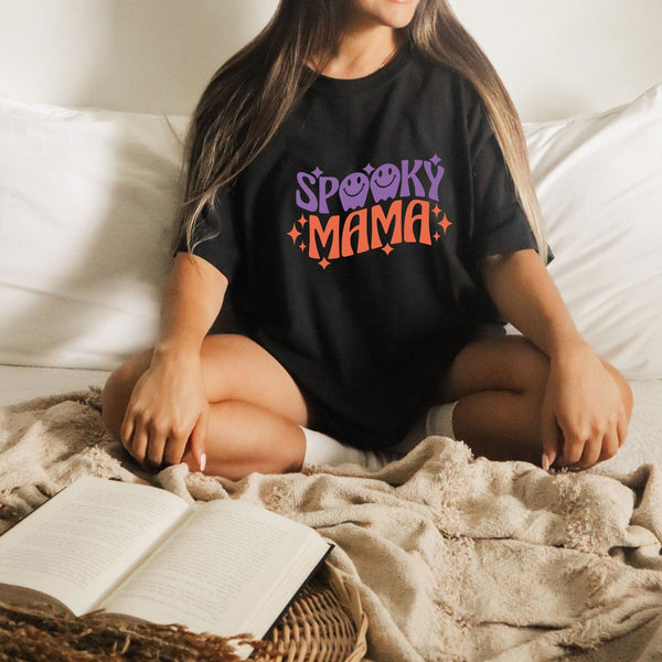 Spooky mama on Gildan women black t-shirt
