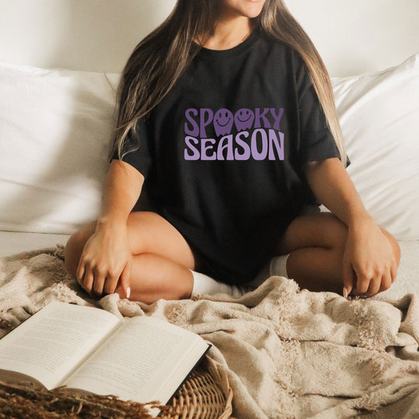 Spooky seasons on Gildan women black t-shirt