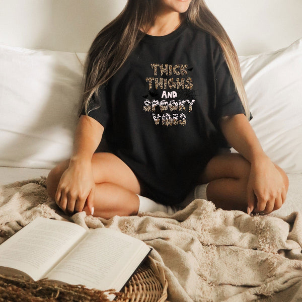 Thick things and spooky vibes on Gildan women black t-shirt